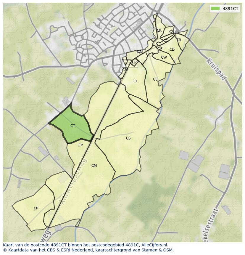 Afbeelding van het postcodegebied 4891 CT op de kaart.