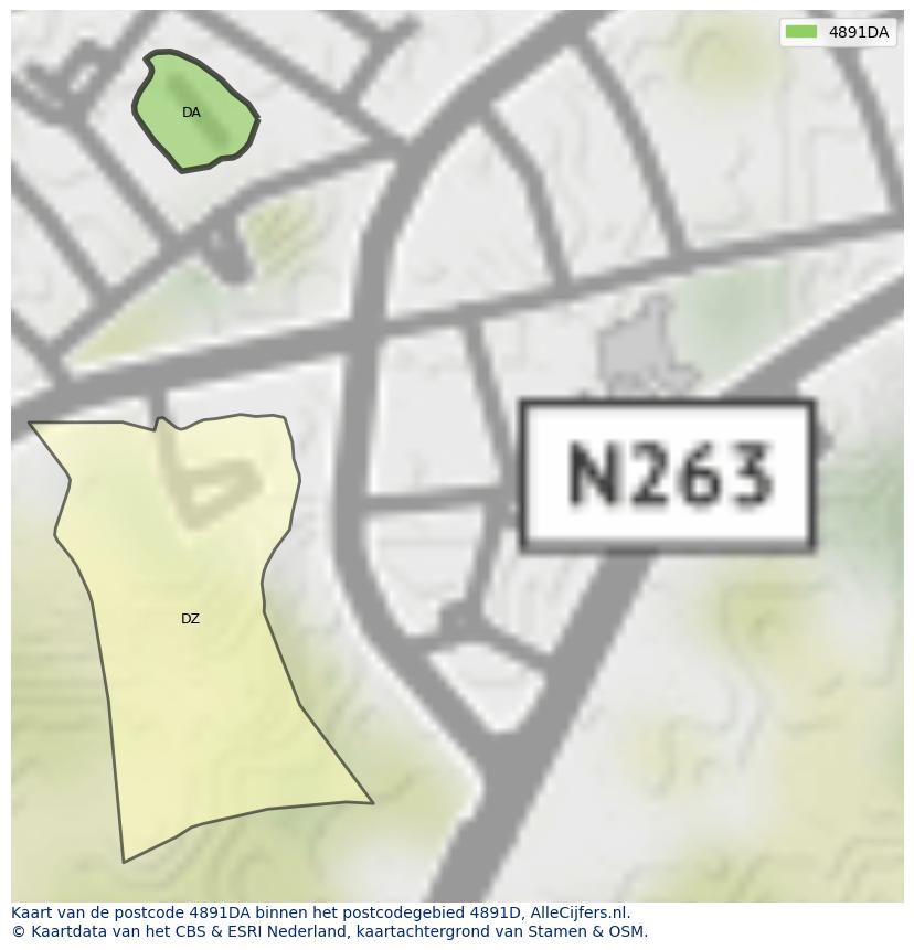 Afbeelding van het postcodegebied 4891 DA op de kaart.