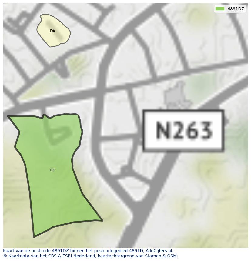 Afbeelding van het postcodegebied 4891 DZ op de kaart.