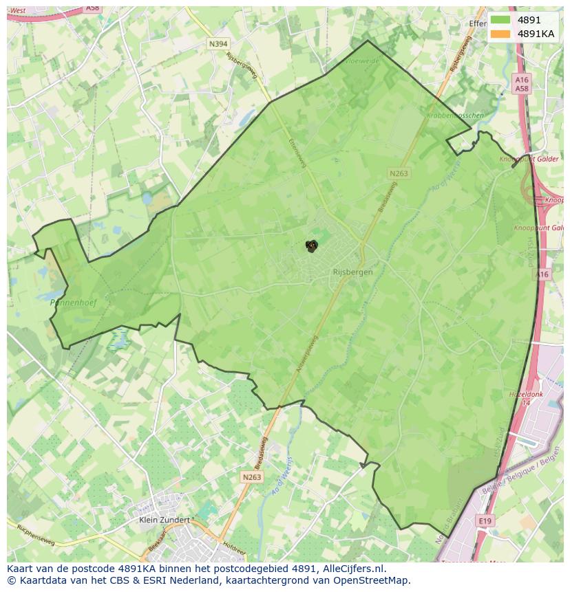 Afbeelding van het postcodegebied 4891 KA op de kaart.