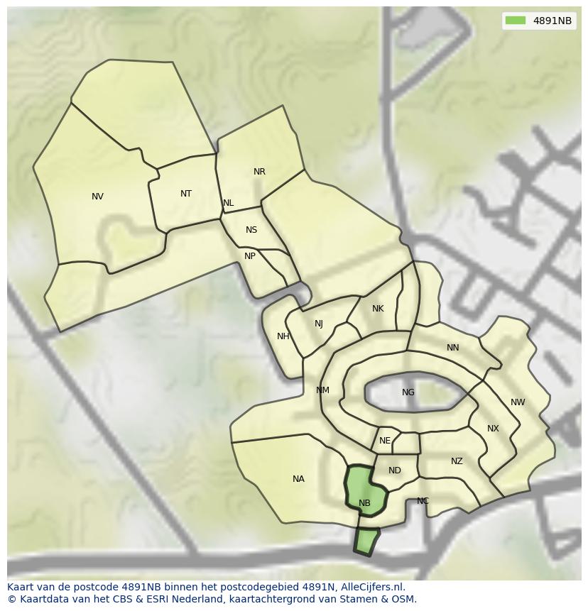 Afbeelding van het postcodegebied 4891 NB op de kaart.