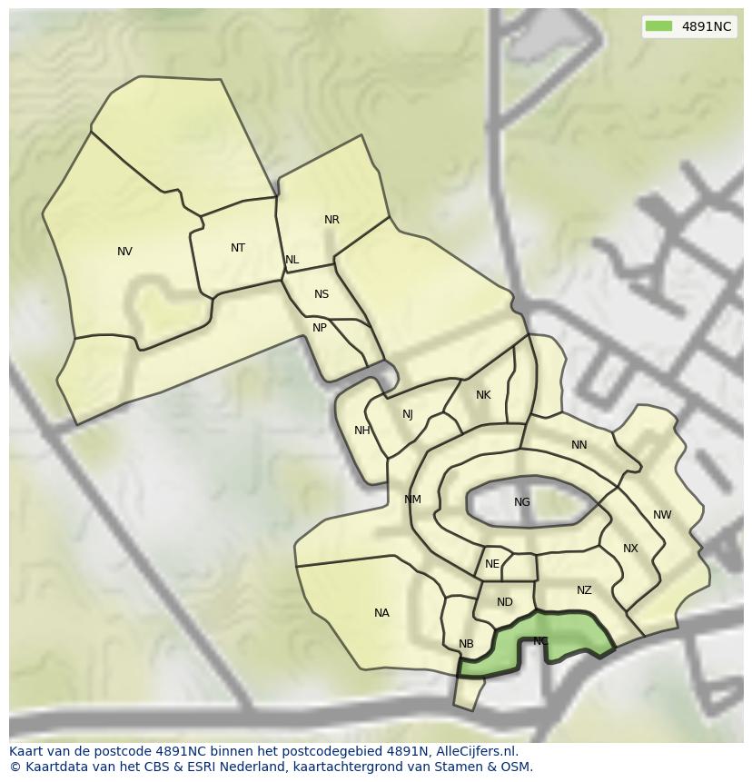 Afbeelding van het postcodegebied 4891 NC op de kaart.