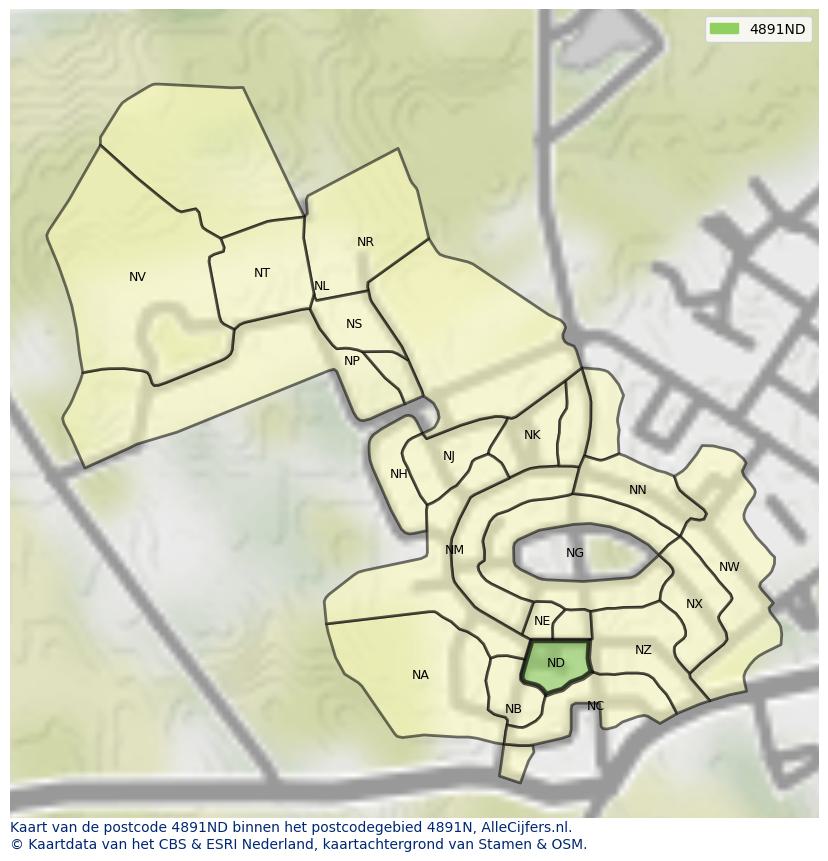 Afbeelding van het postcodegebied 4891 ND op de kaart.
