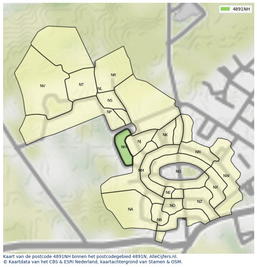 Afbeelding van het postcodegebied 4891 NH op de kaart.