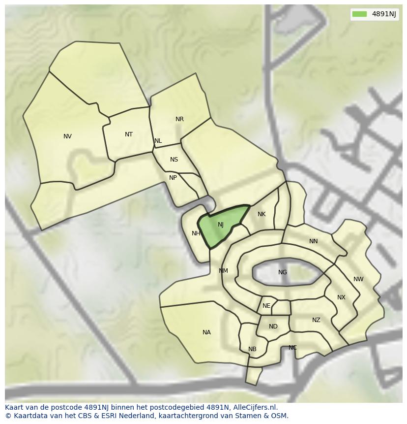 Afbeelding van het postcodegebied 4891 NJ op de kaart.