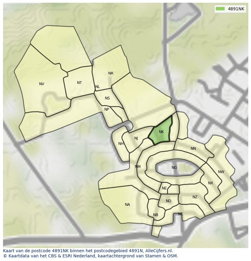 Afbeelding van het postcodegebied 4891 NK op de kaart.
