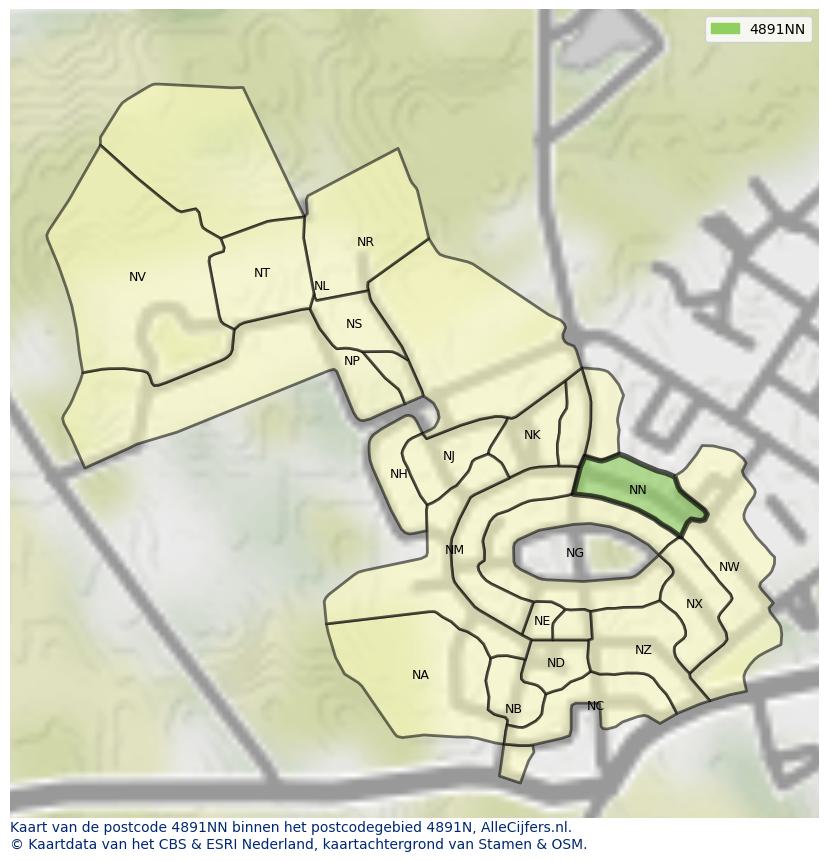 Afbeelding van het postcodegebied 4891 NN op de kaart.