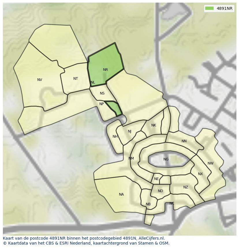 Afbeelding van het postcodegebied 4891 NR op de kaart.