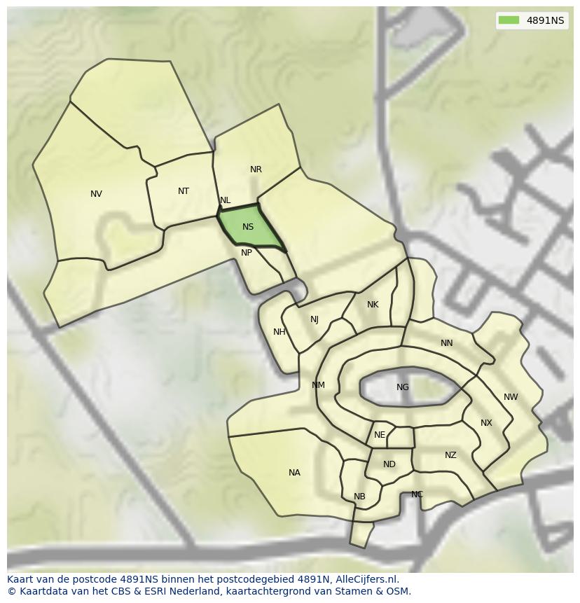 Afbeelding van het postcodegebied 4891 NS op de kaart.