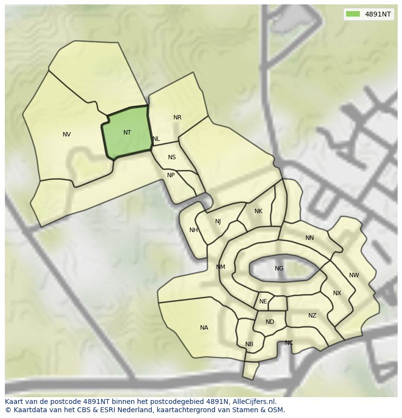 Afbeelding van het postcodegebied 4891 NT op de kaart.