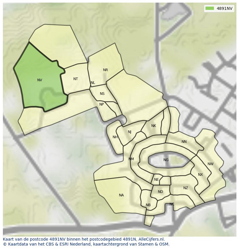 Afbeelding van het postcodegebied 4891 NV op de kaart.