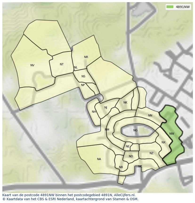 Afbeelding van het postcodegebied 4891 NW op de kaart.
