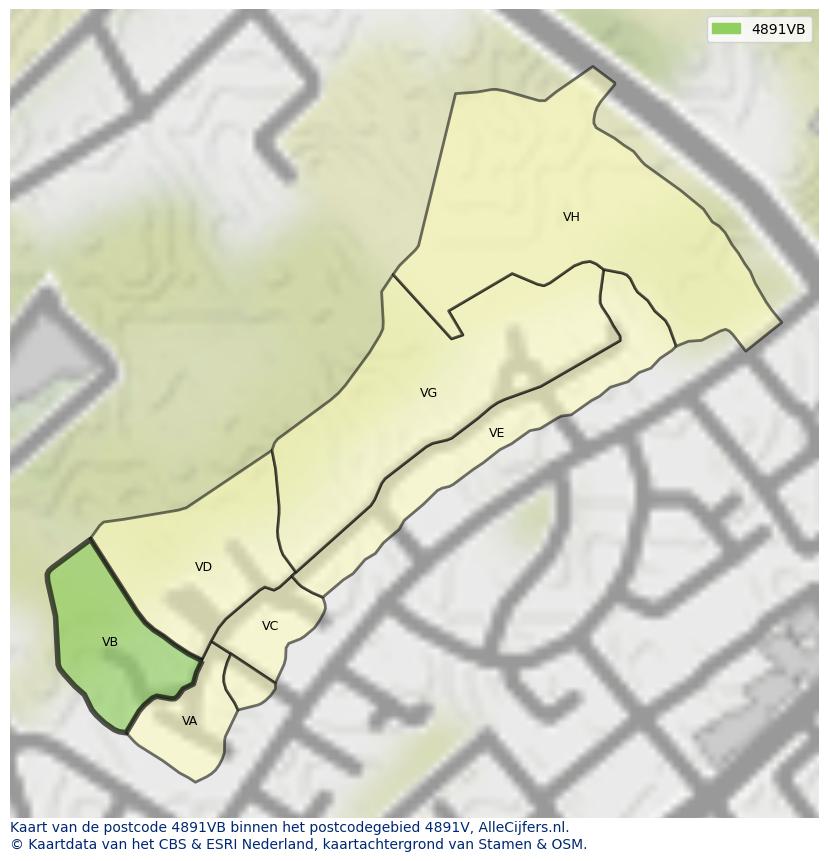 Afbeelding van het postcodegebied 4891 VB op de kaart.