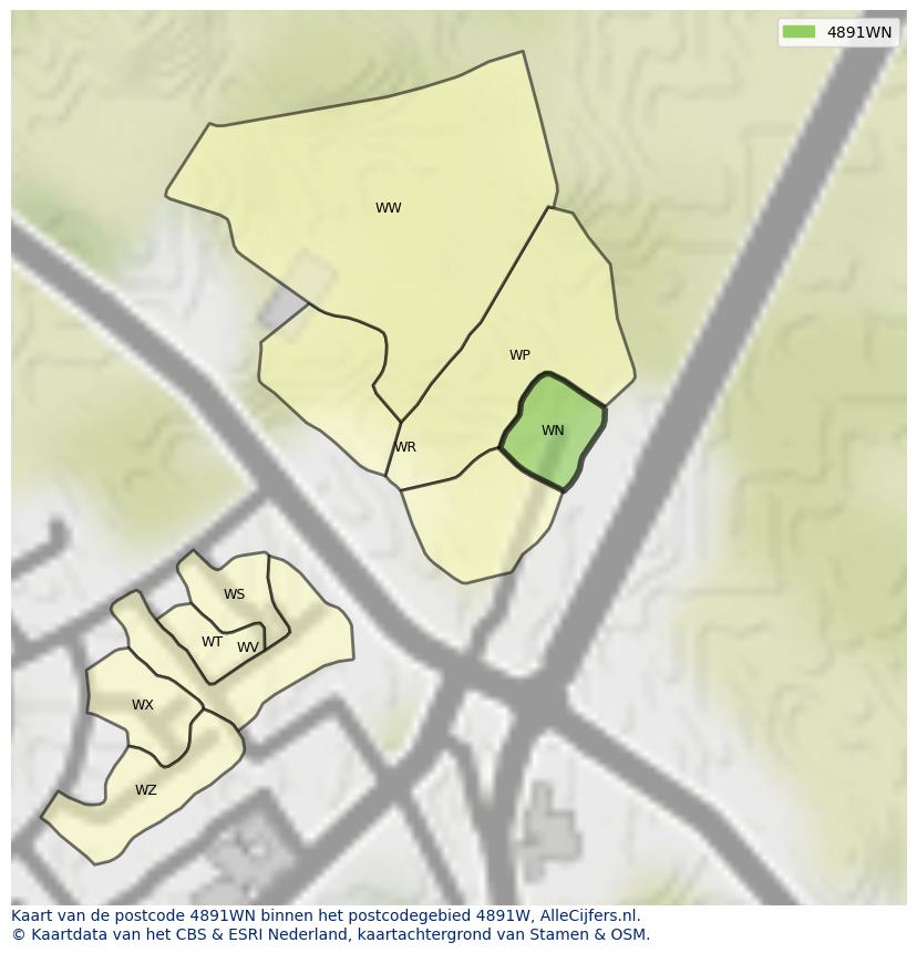 Afbeelding van het postcodegebied 4891 WN op de kaart.
