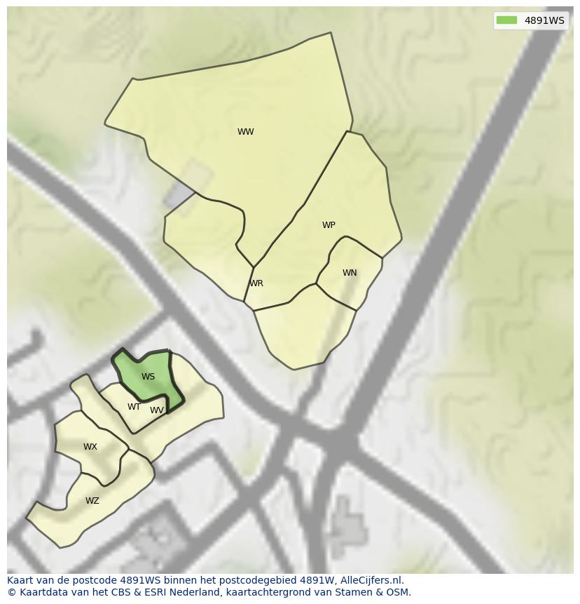 Afbeelding van het postcodegebied 4891 WS op de kaart.