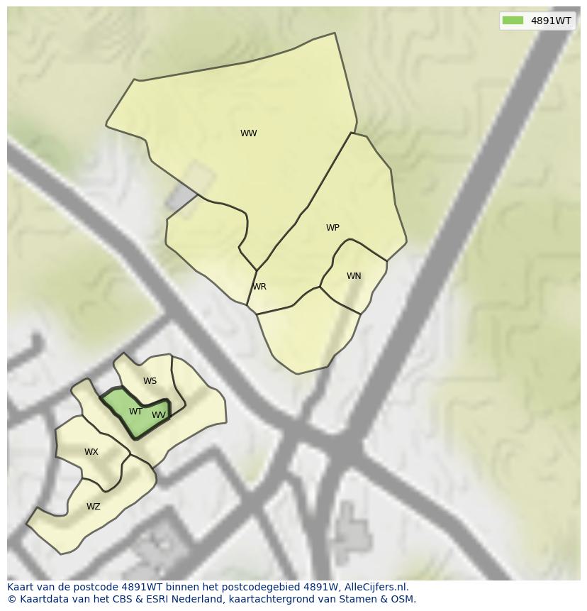 Afbeelding van het postcodegebied 4891 WT op de kaart.