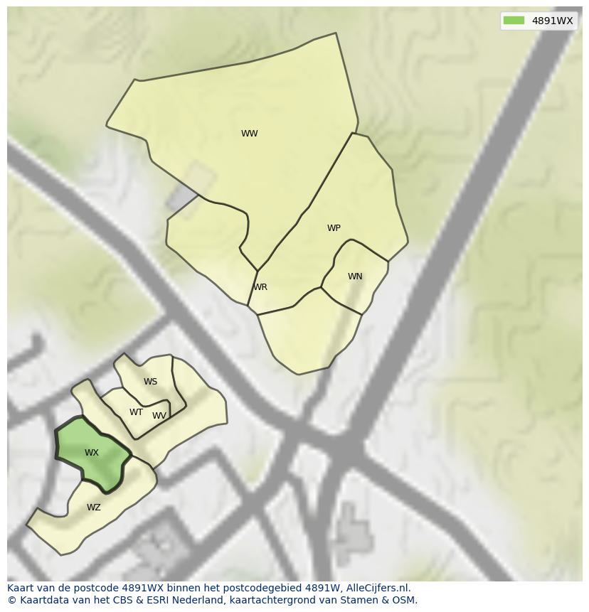 Afbeelding van het postcodegebied 4891 WX op de kaart.