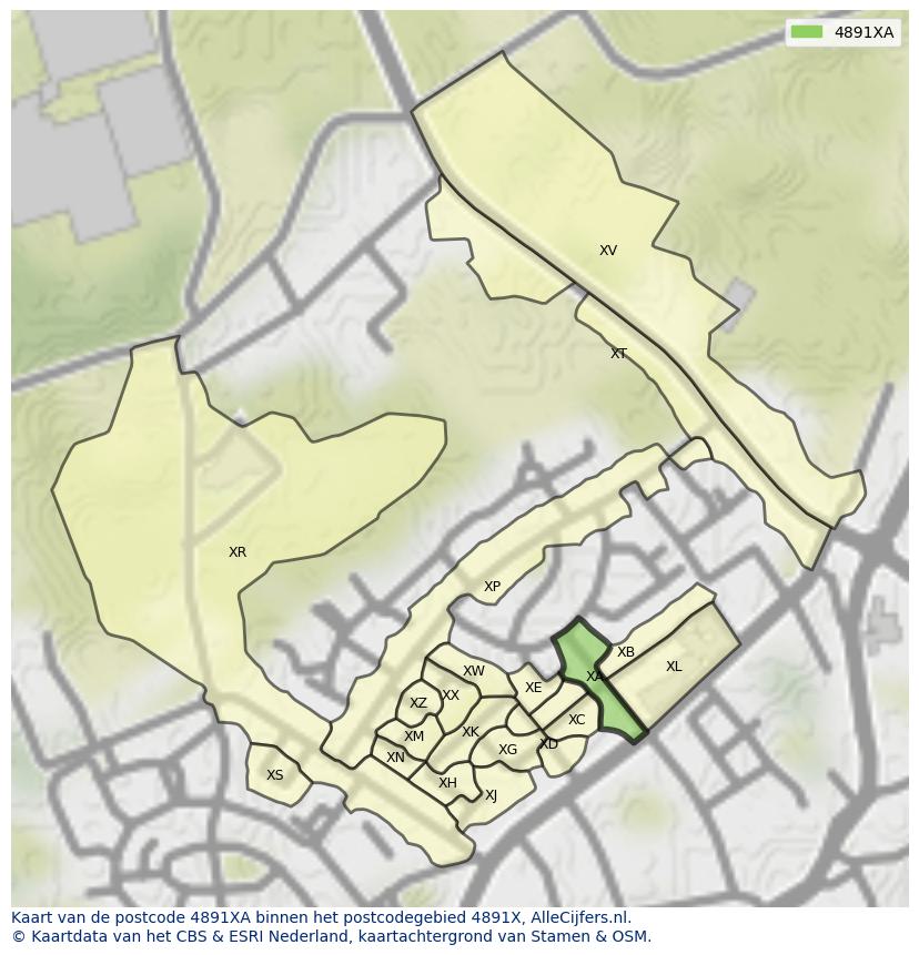 Afbeelding van het postcodegebied 4891 XA op de kaart.