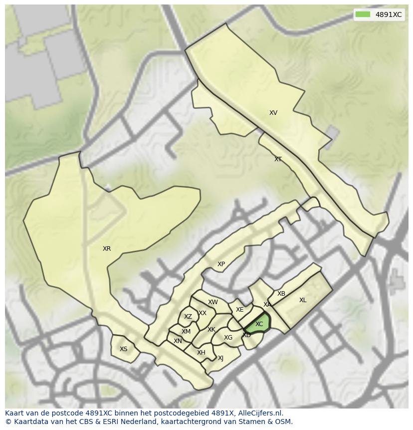 Afbeelding van het postcodegebied 4891 XC op de kaart.