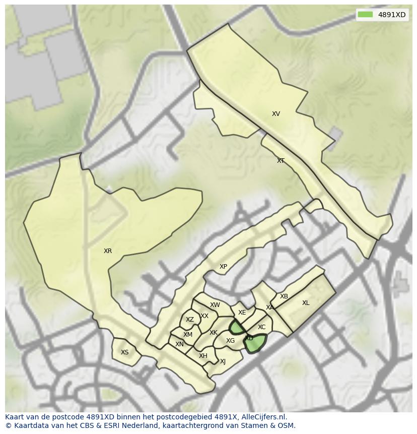 Afbeelding van het postcodegebied 4891 XD op de kaart.