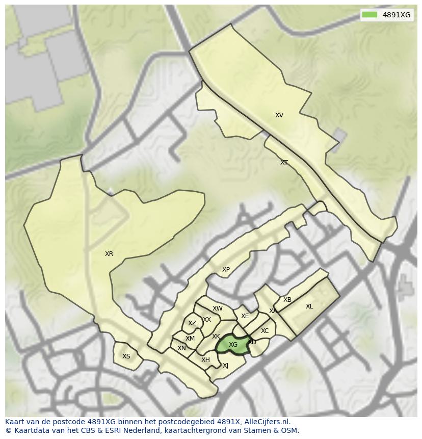 Afbeelding van het postcodegebied 4891 XG op de kaart.