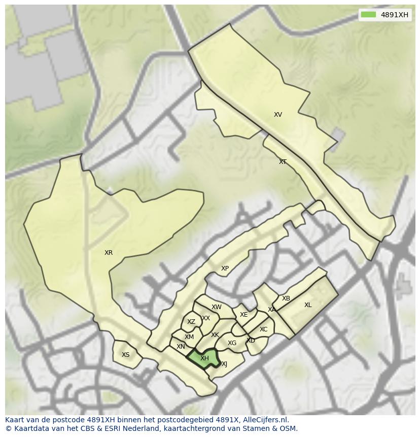 Afbeelding van het postcodegebied 4891 XH op de kaart.