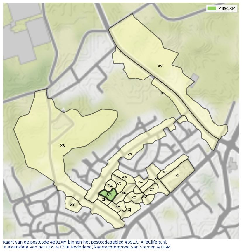 Afbeelding van het postcodegebied 4891 XM op de kaart.