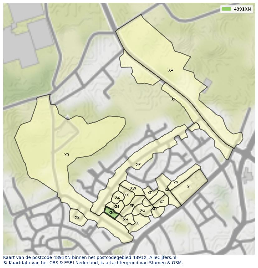 Afbeelding van het postcodegebied 4891 XN op de kaart.