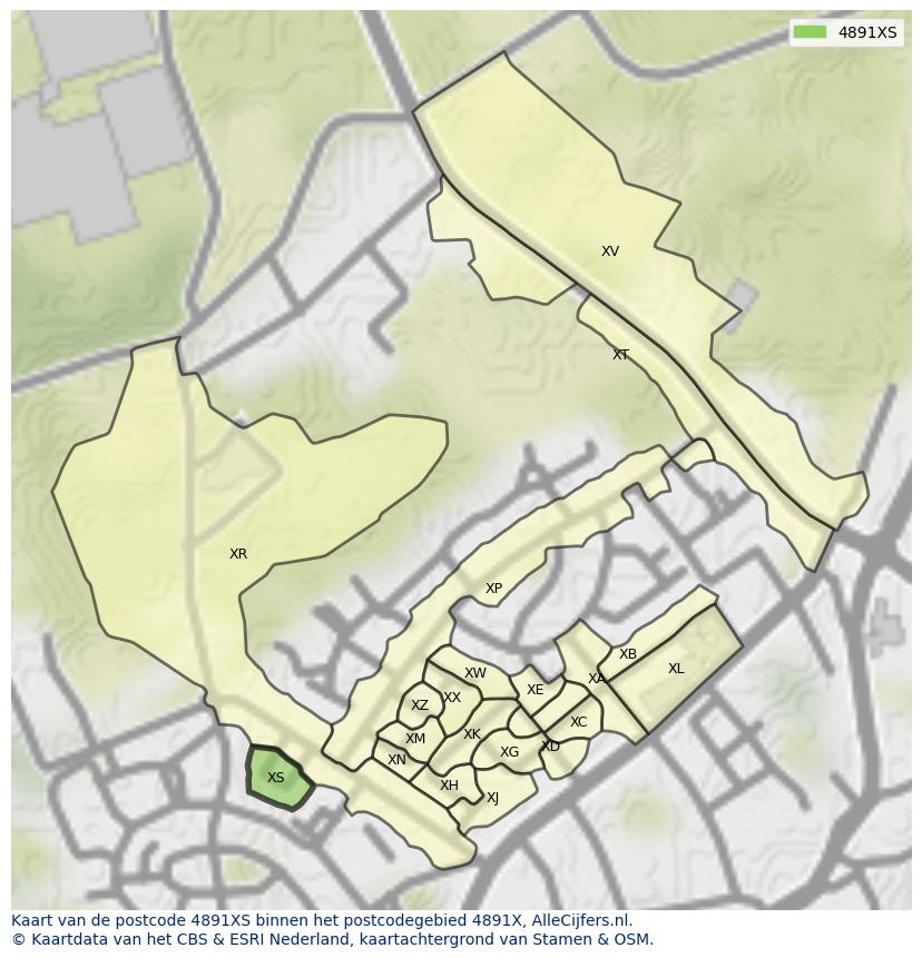 Afbeelding van het postcodegebied 4891 XS op de kaart.