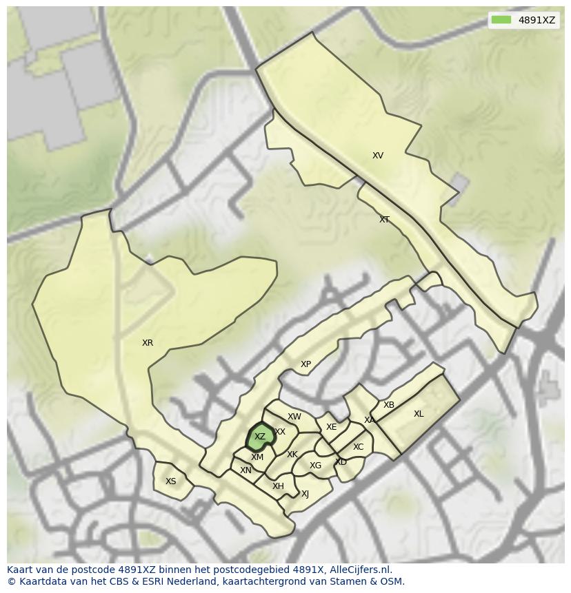 Afbeelding van het postcodegebied 4891 XZ op de kaart.