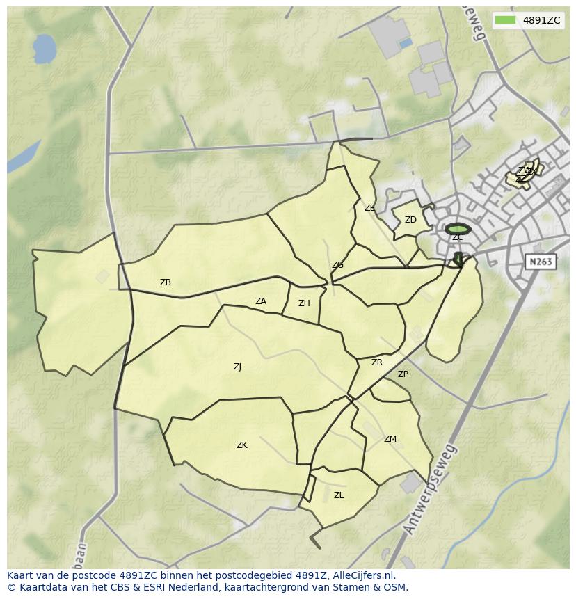 Afbeelding van het postcodegebied 4891 ZC op de kaart.
