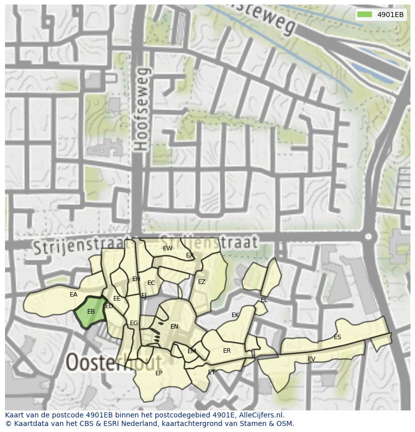 Afbeelding van het postcodegebied 4901 EB op de kaart.