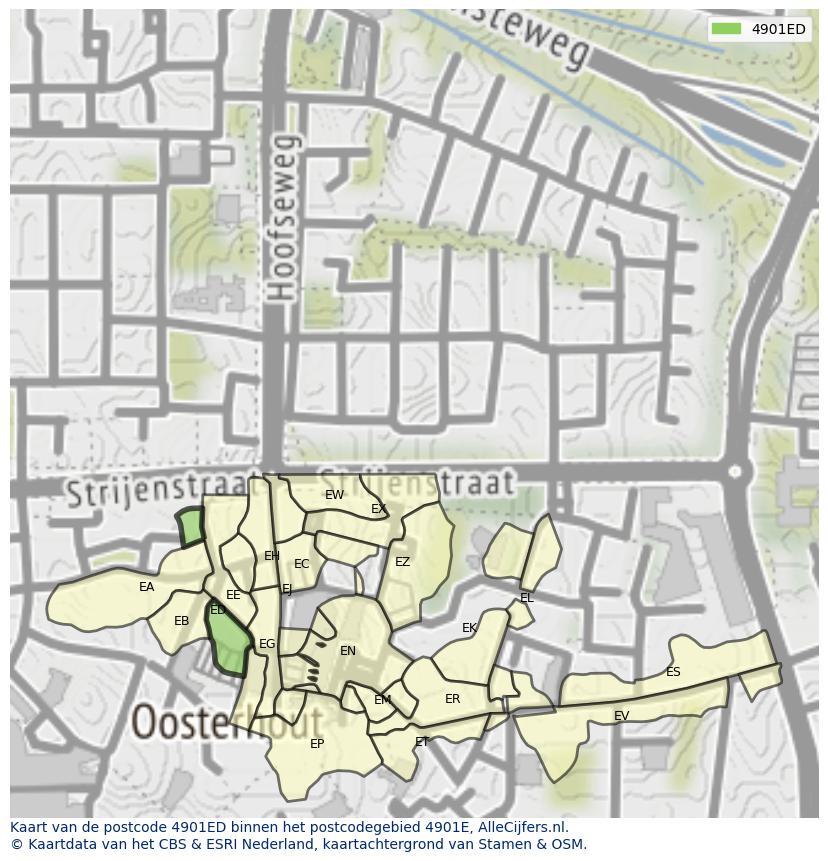 Afbeelding van het postcodegebied 4901 ED op de kaart.