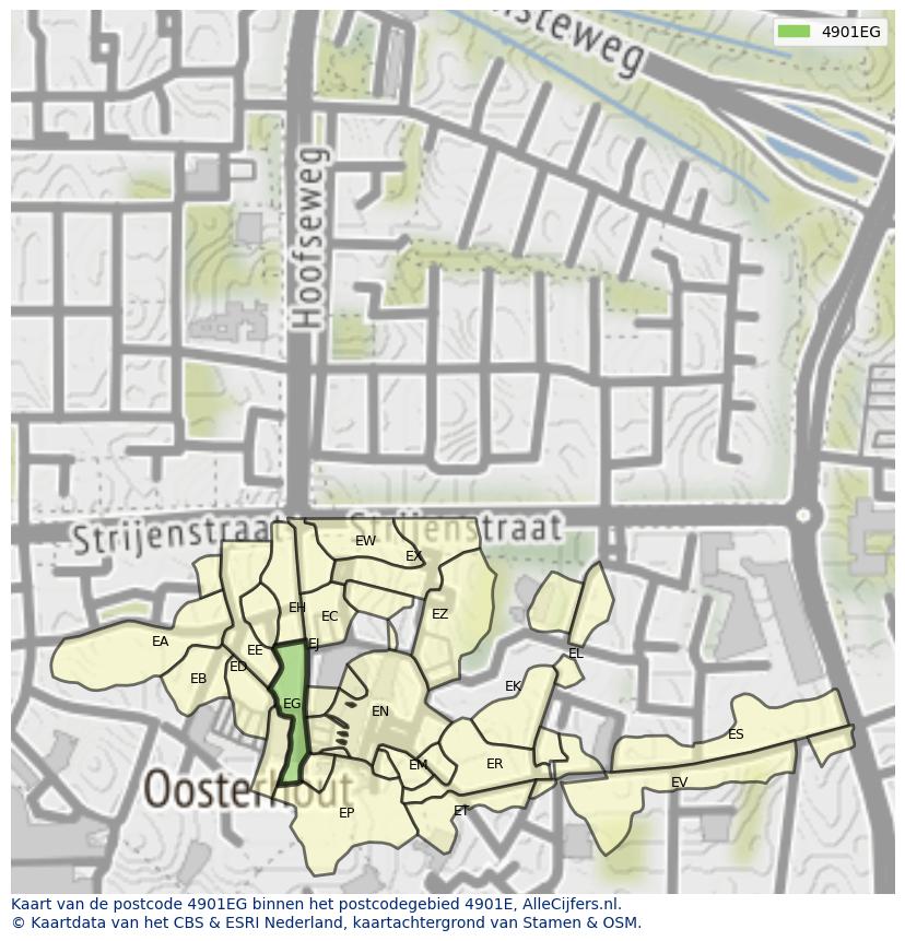 Afbeelding van het postcodegebied 4901 EG op de kaart.