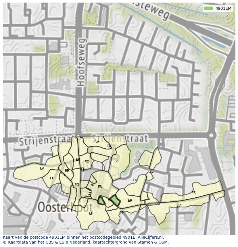 Afbeelding van het postcodegebied 4901 EM op de kaart.