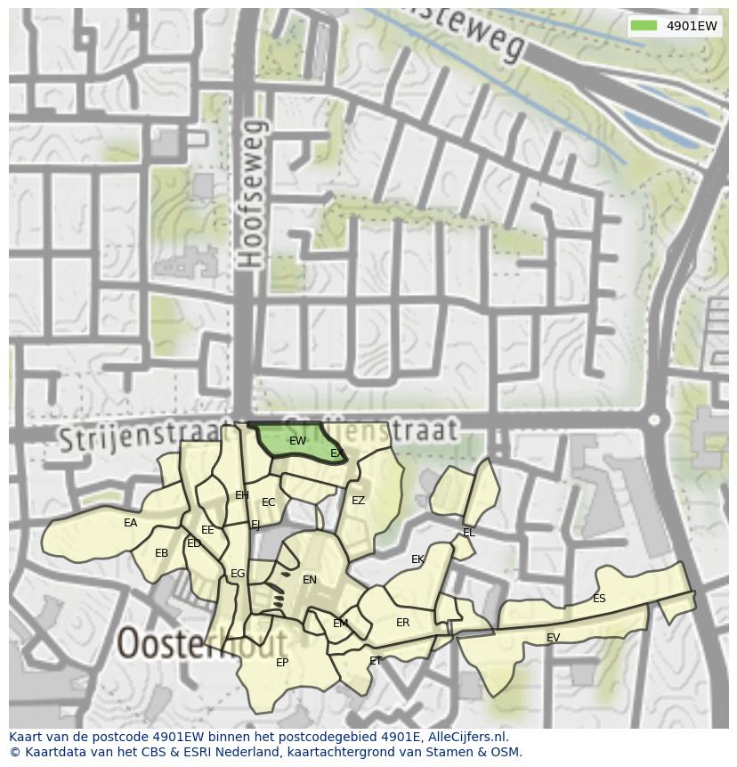 Afbeelding van het postcodegebied 4901 EW op de kaart.