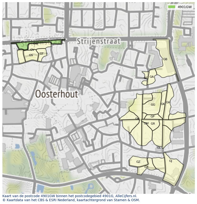 Afbeelding van het postcodegebied 4901 GW op de kaart.