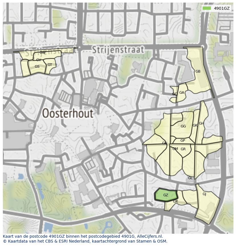 Afbeelding van het postcodegebied 4901 GZ op de kaart.