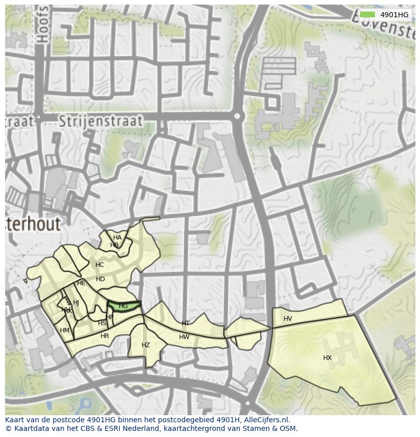 Afbeelding van het postcodegebied 4901 HG op de kaart.