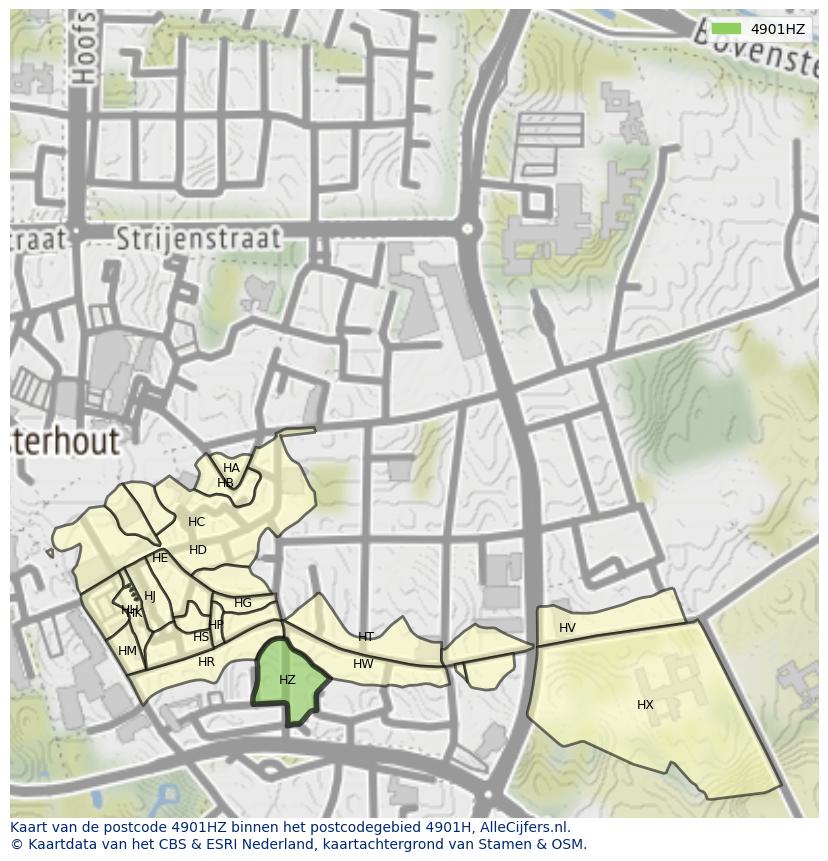 Afbeelding van het postcodegebied 4901 HZ op de kaart.