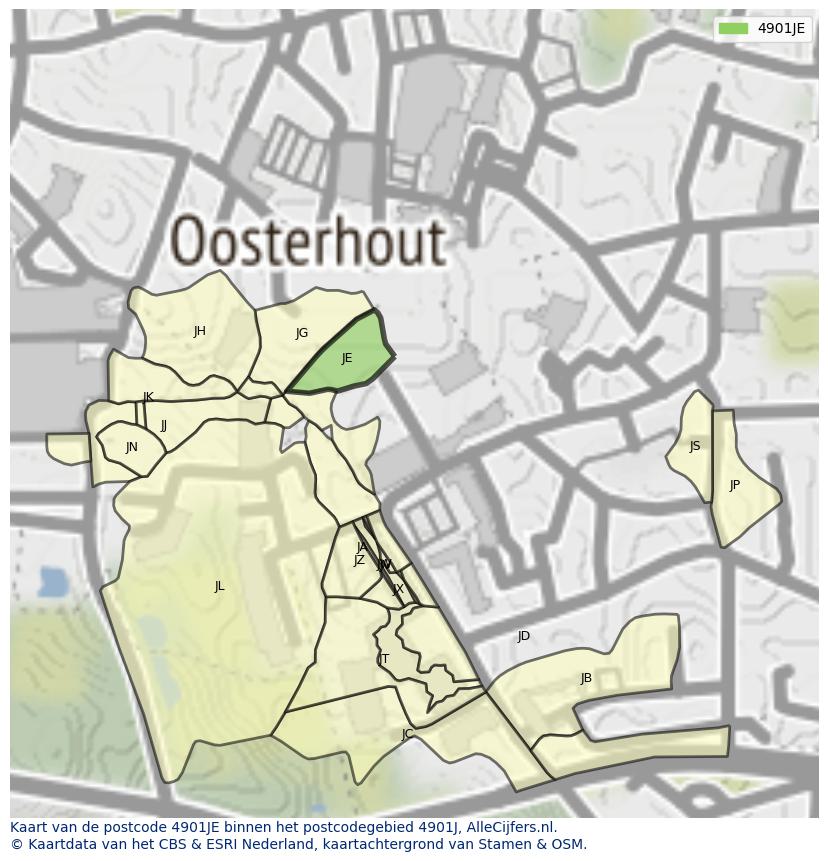 Afbeelding van het postcodegebied 4901 JE op de kaart.
