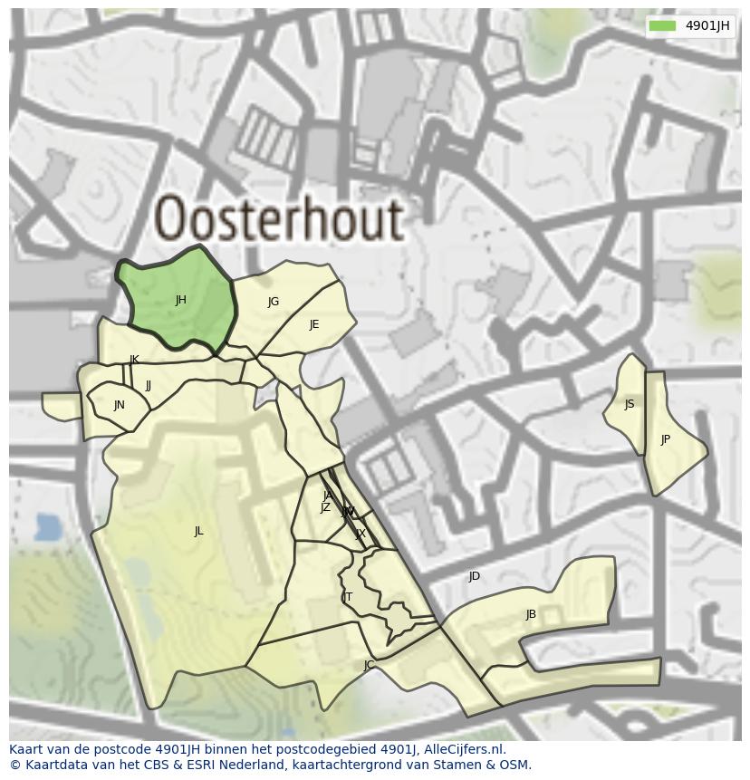 Afbeelding van het postcodegebied 4901 JH op de kaart.