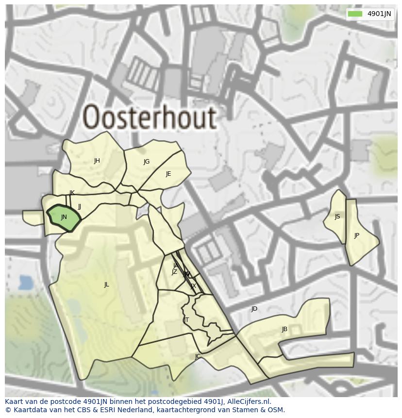 Afbeelding van het postcodegebied 4901 JN op de kaart.