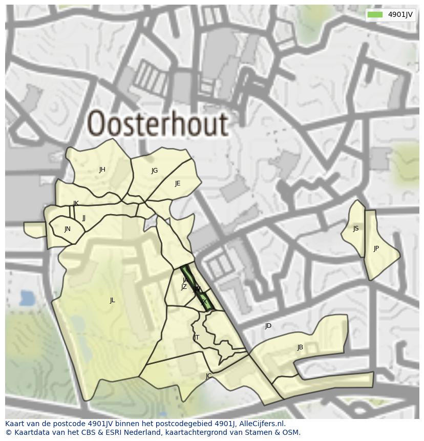 Afbeelding van het postcodegebied 4901 JV op de kaart.
