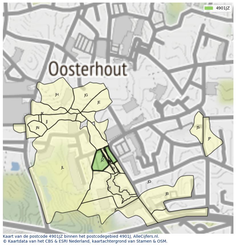 Afbeelding van het postcodegebied 4901 JZ op de kaart.