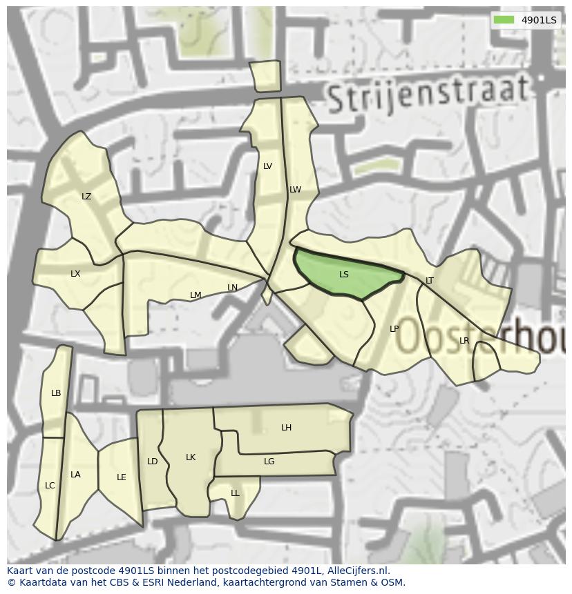 Afbeelding van het postcodegebied 4901 LS op de kaart.