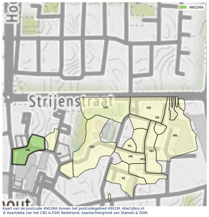 Afbeelding van het postcodegebied 4901 MA op de kaart.