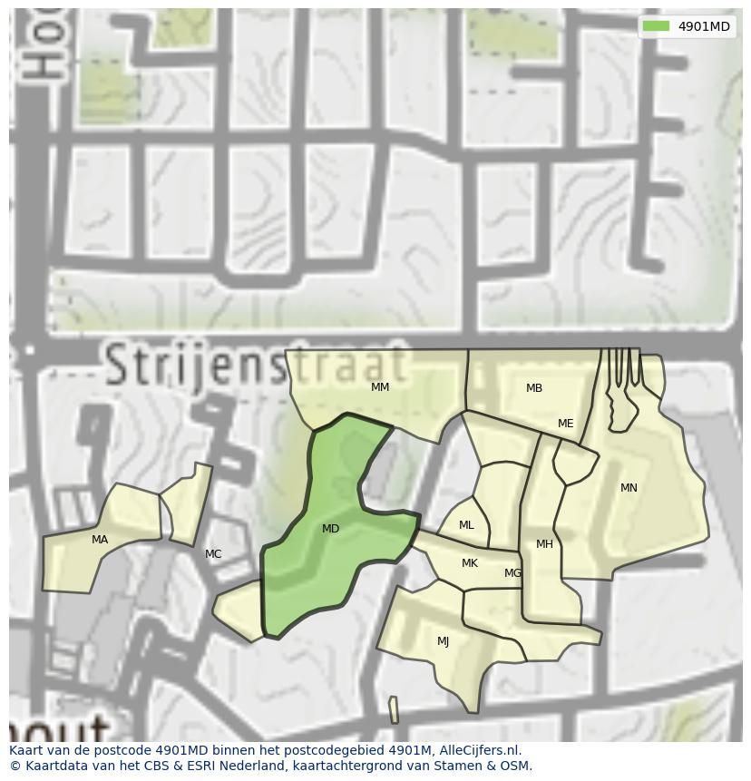 Afbeelding van het postcodegebied 4901 MD op de kaart.