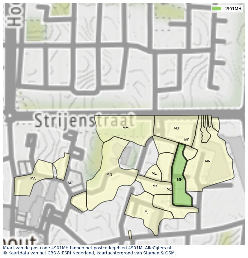 Afbeelding van het postcodegebied 4901 MH op de kaart.
