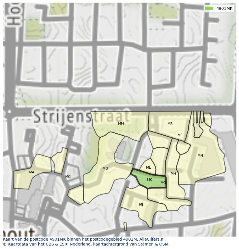 Afbeelding van het postcodegebied 4901 MK op de kaart.